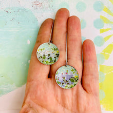 Load image into Gallery viewer, Lavender Flower Field on Pale Aqua Medium Basin Earrings