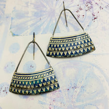 Load image into Gallery viewer, Delft Blue Geometric Edge Upcycled Tin Earrings