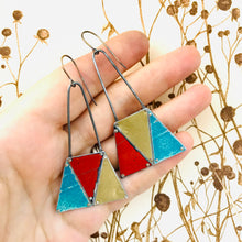 Load image into Gallery viewer, Long Triangles Tesserae Arched Wire Tin Earrings