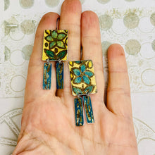 Load image into Gallery viewer, Vintage Blue Flower Windows Upcycled Tin Earrings