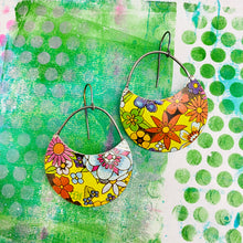 Load image into Gallery viewer, Overall Flowers Crescent Circles Tin Earrings
