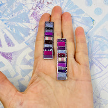 Load image into Gallery viewer, Fenced Mixed Plums Rectangle Tin Earrings