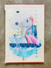 Load image into Gallery viewer, Flamingo X  •  Collage on Upcycled Book Cover