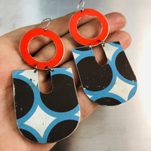 Load image into Gallery viewer, Sky, Chocolate &amp; Scarlet Chunky Horseshoes Zero Waste Tin Earrings