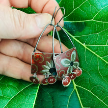 Load image into Gallery viewer, Vintage Red Rectdangles Upcycled Tin Earrings