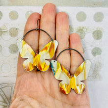 Load image into Gallery viewer, Vintage Gold &amp; Cream Butterflies Upcycled Tin Earrings