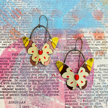 Load image into Gallery viewer, Vintage Golds &amp; Cream Small Butterflies Upcycled Tin Earrings
