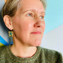 Load image into Gallery viewer, Bright Green Kanji Windows Upcycled Tin Earrings