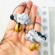 Load image into Gallery viewer, Cloudy Clouds &amp; Golden Rain Drops Zero Waste Tin Earrings
