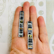 Load image into Gallery viewer, Fenced &amp; Folded Blacks Rectangle Tin Earrings