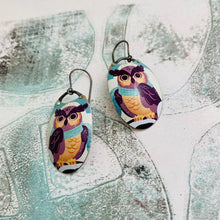 Load image into Gallery viewer, Little Owls Oval Upcycled Tin Earrings