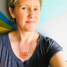 Load image into Gallery viewer, Big Deep Pink Blossom Zero Waste Tin Oval Necklace