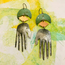 Load image into Gallery viewer, Gray Hand Talisman Zero Waste Tin Earrings