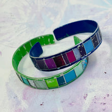 Load image into Gallery viewer, Narrow Fenced Plums Upcycled Tesserae Tin Cuff