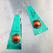 Load image into Gallery viewer, Shimmery Green &amp; Orange Zero Waste Tin Earrings