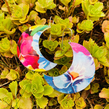Load image into Gallery viewer, Pansies Big Moons Upcycled Tin Earrings