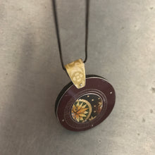 Load image into Gallery viewer, Reversible Upcycled Tin Collage Necklace by ChristineTerrell for adaptive reuse jewelry