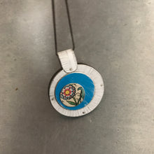 Load image into Gallery viewer, Reversible Upcycled Tin Collage Necklace by ChristineTerrell for adaptive reuse jewelry