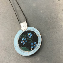Load image into Gallery viewer, Reversible Upcycled Tin Collage Necklace by ChristineTerrell for adaptive reuse jewelry