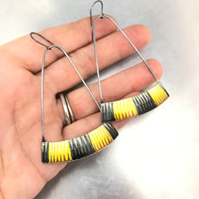 Load image into Gallery viewer, Black &amp; Yellow Basket Weave Pattern Zero Waste Tin Earrings