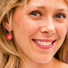 Load image into Gallery viewer, Whale Tail Tiny Dot Upcycled Tin Earrings